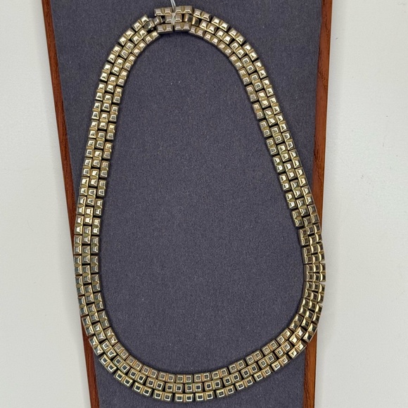 Vintage Crown Trifari Gold-Tone Double Row Geometric Link Choker Necklace 50s - Picture 3 of 8